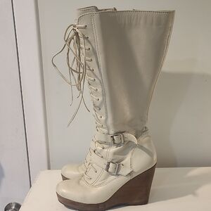 Women's Cream Wedge Boots